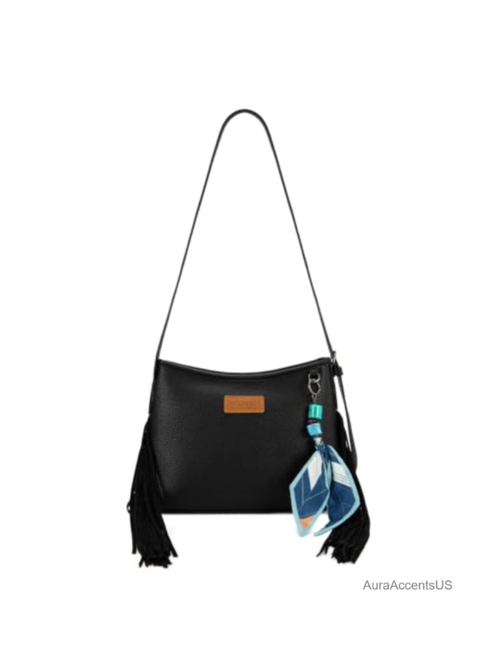 Faux Leather Hobo Crossbody Bag with Fringe Tassels and Beaded Details